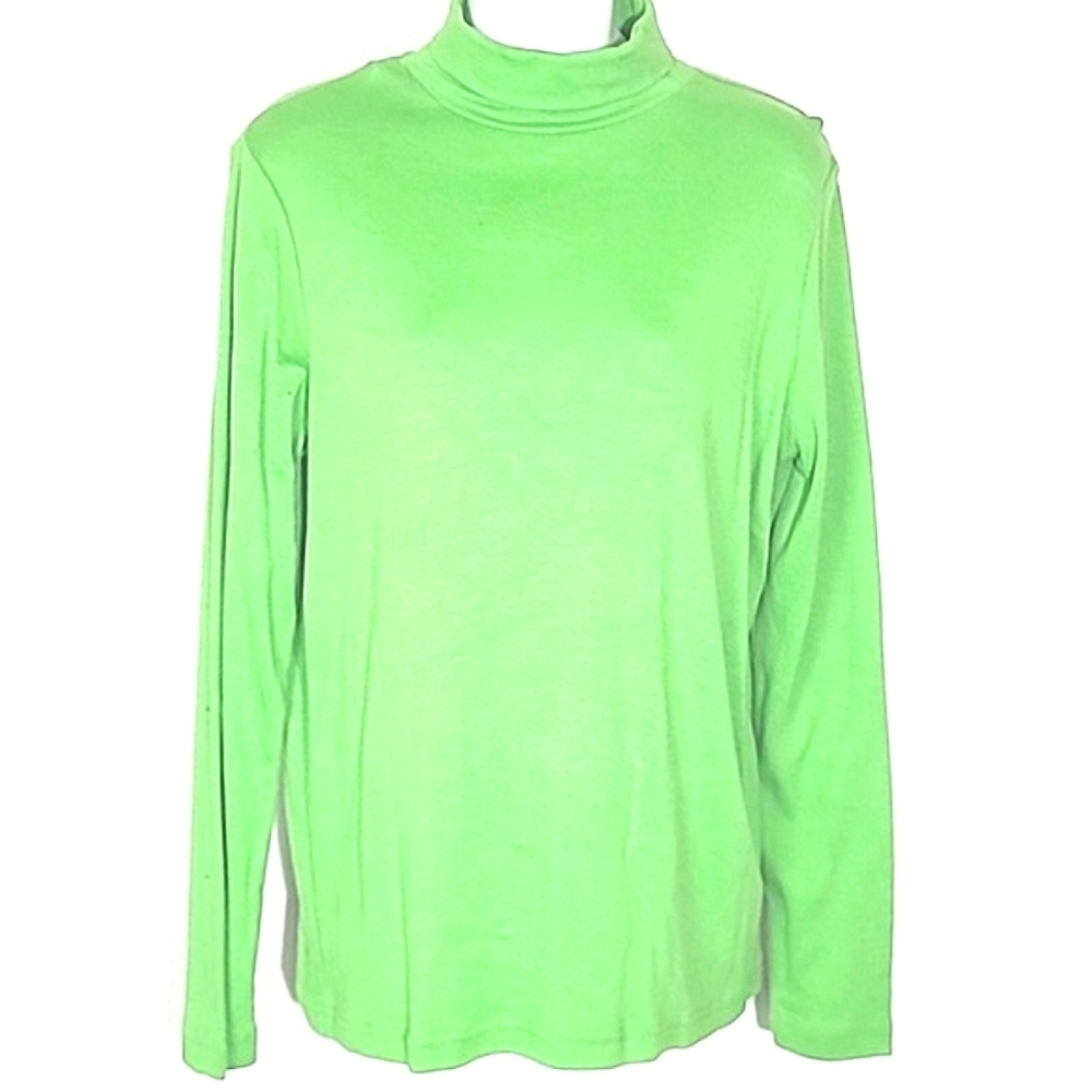 T-shirt long sleeve turtle neck green Kim Rogers size medium 100% Cotton
